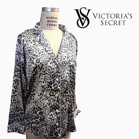 Victoria's Secret Leopard Print Pyjama Top; Silky Satin Silver Look - Picture 2 of 7